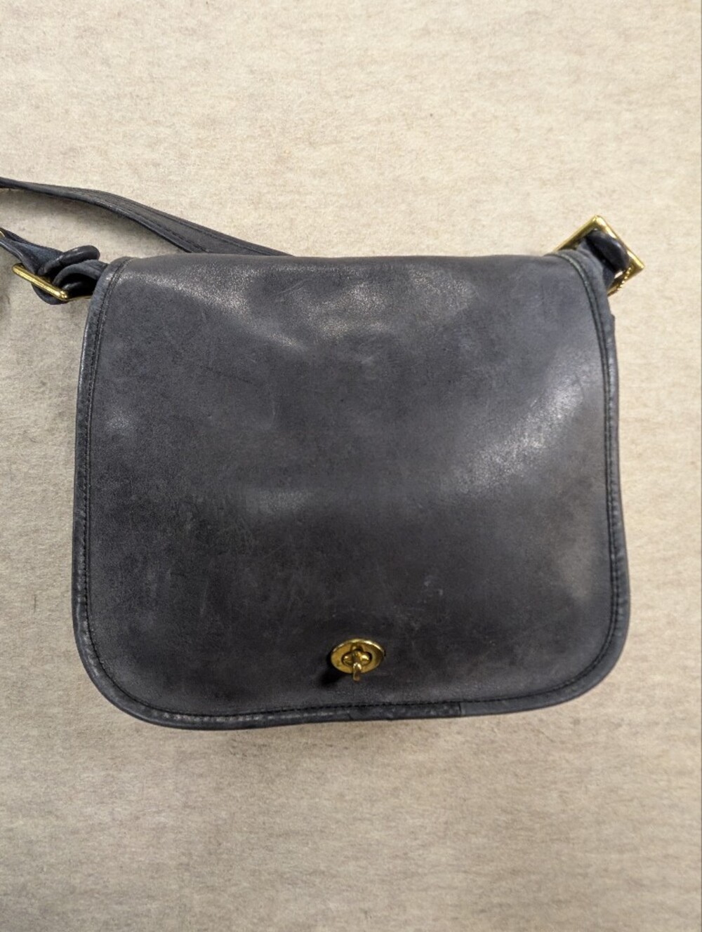 Vintage COACH Stunning Slate Gray Leather Stewardess Messanger Bag Purse Brass - Picture 4 of 14